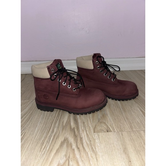 Timberland Burgundy Waterproof Boots Nubuck Girls Size 1 Youth - Picture 2 of 8